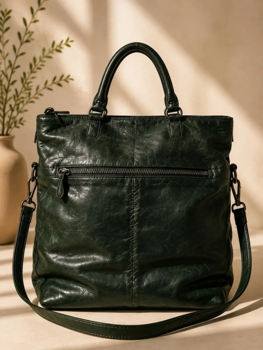 Bottega Veneta Intrecciato Trimmed Cervo Leather Green Tote Bag